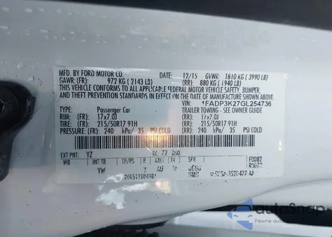 2016 Ford Focus Se z USA, uszkodzony, nr VIN 1FADP3K27GL254736